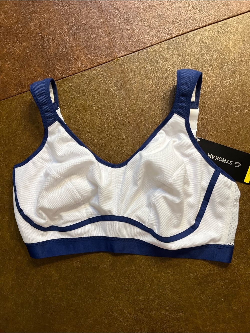 White & Navy Supportive Wireless Sports Bra by Sryokan Size 42DD NWT - Picture 3 of 6